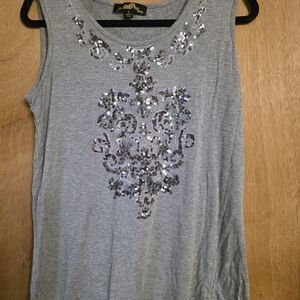 Joan Boyce Elegant Gray Tank with Silver Embellishments